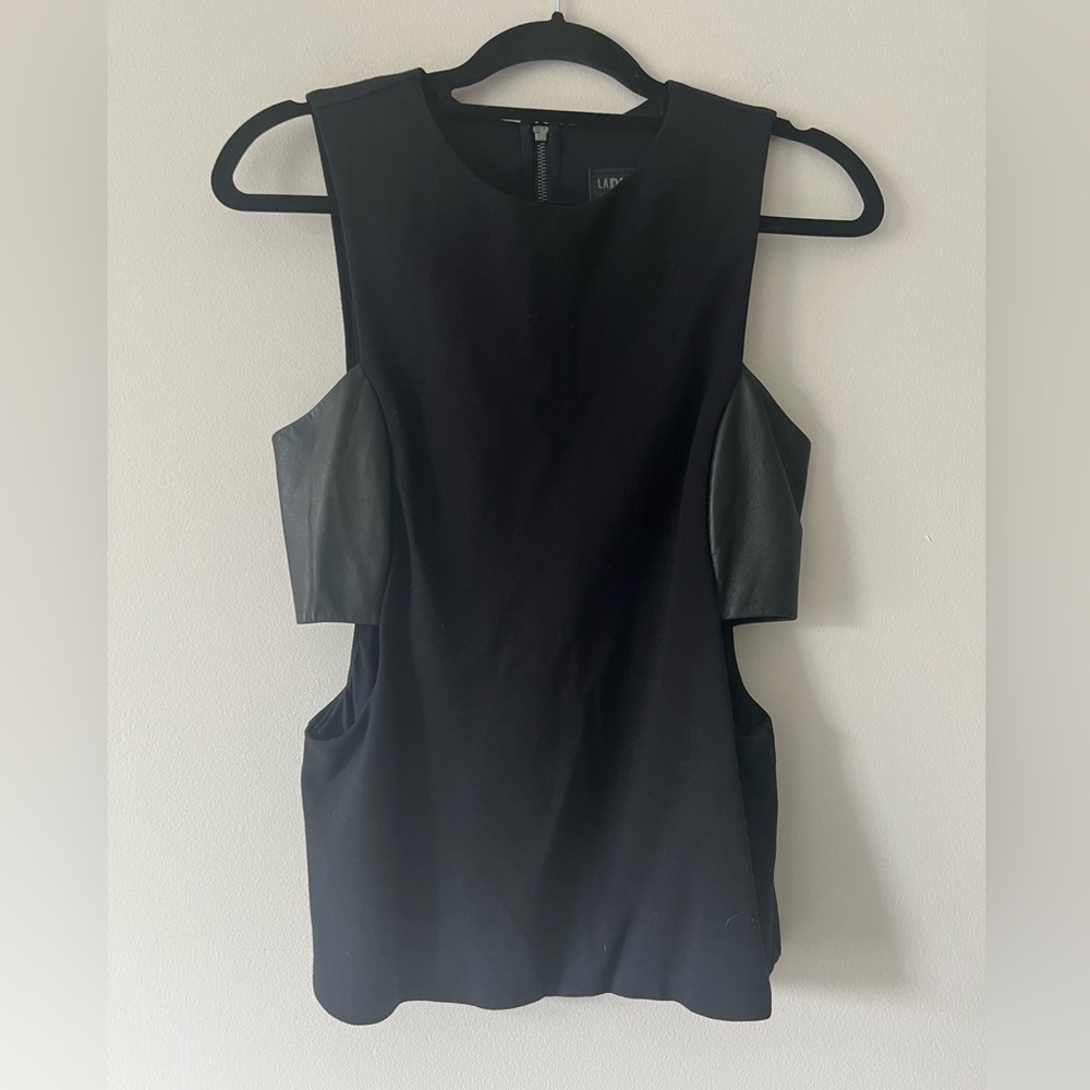 La Pina by David Helwani Leather Cut Out Revolve Tank Top Size Small